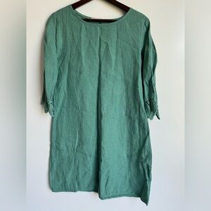 Valentina Naldi seafoam green 100% linen shift dress Women Small crochet Italian